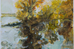 (Ref - 7: ET6) Reflect on ochre, acrylic and ink on paper, framed, 56x44cms, £300