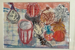 (Ref - 16: JJ6) Still Life on Chequered Cloth, pastel  on paper, 44 x 36 cms, £235, framed