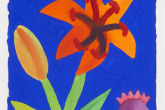 Orange Lily with Poppy Seed Head on Royal Blue [204-99]