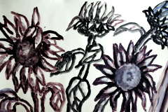 Sunflower and Artichokes on Blue, purple & black [aac-95]